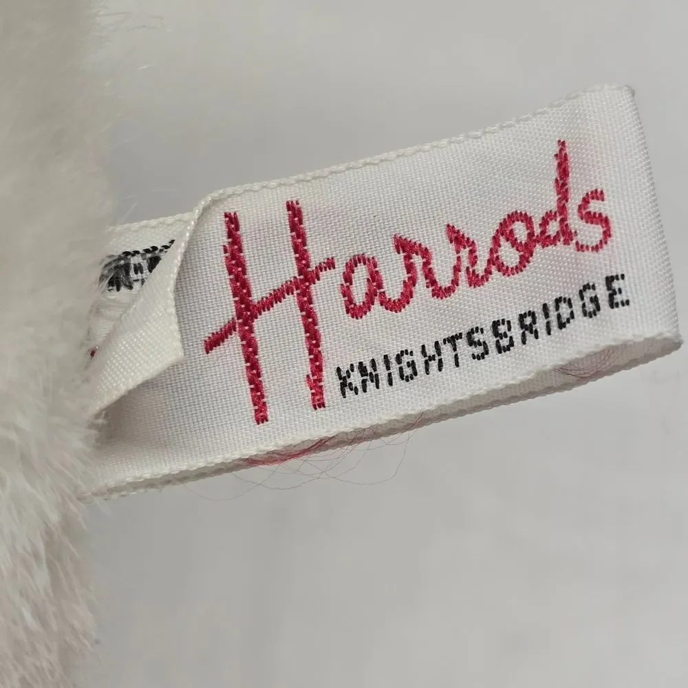 Vintage Harrods White Easter Bunny Rabbit Plush Olive Ribbon Made In Vietnam